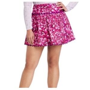 Kika Vargas Target Skirt 10 Pink Floral Chrysanthemum Print Cotton Scalloped Hem